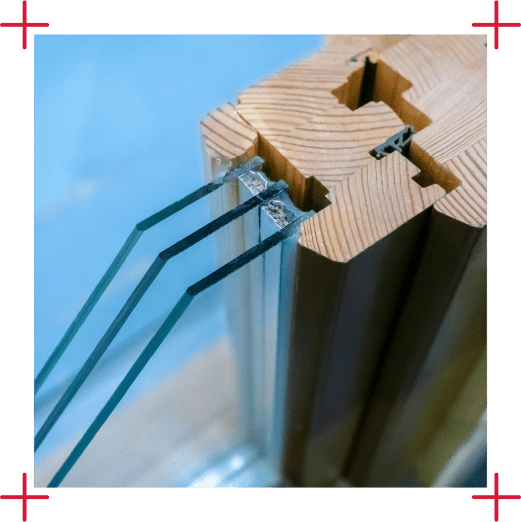 triple pane wood frame window - cross section view